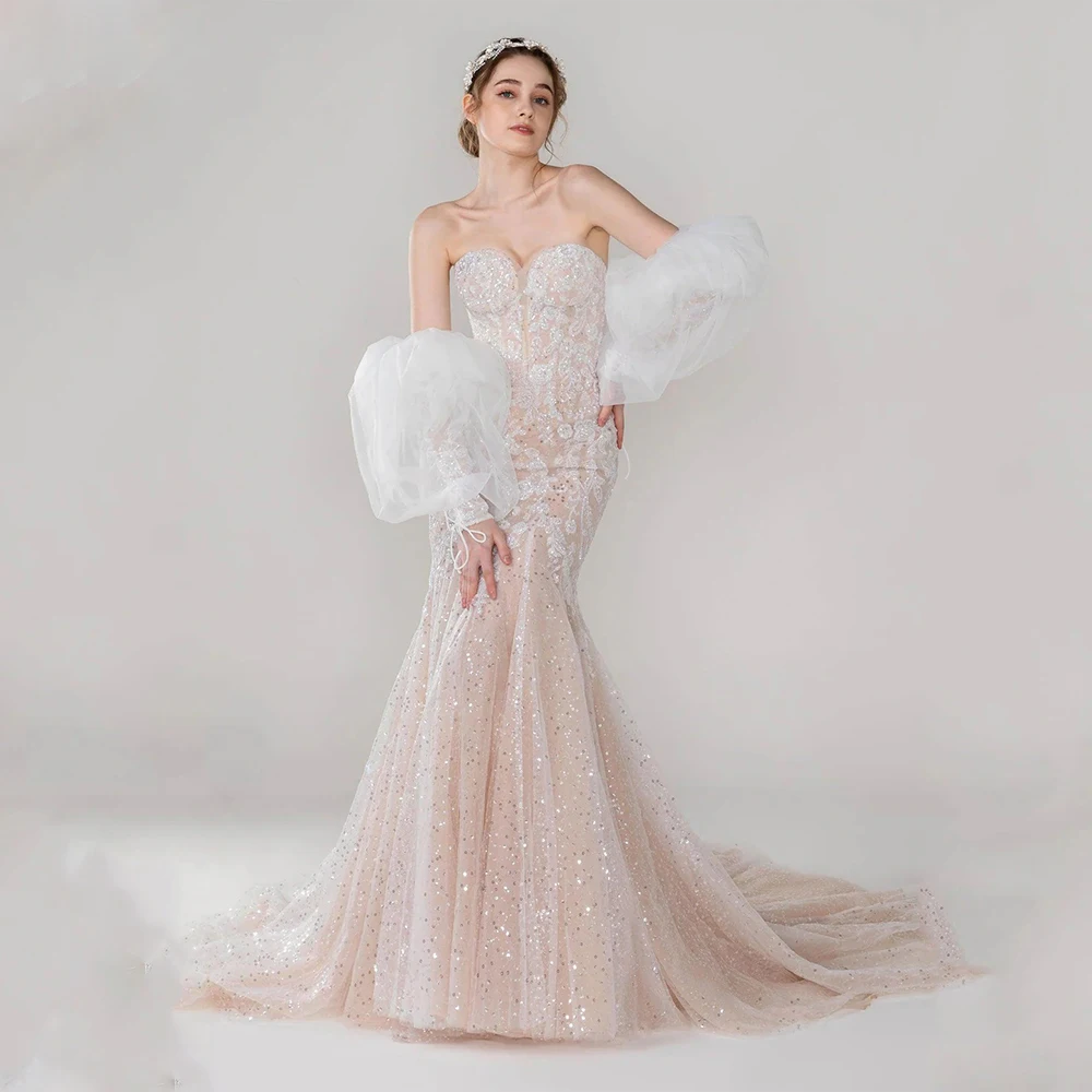 

Arya Elegant Sparkle Wedding Dress Tulle for Floor-Length Sweetheart Prom Dress Embroidery Mermaid Robe De Soirée Customized