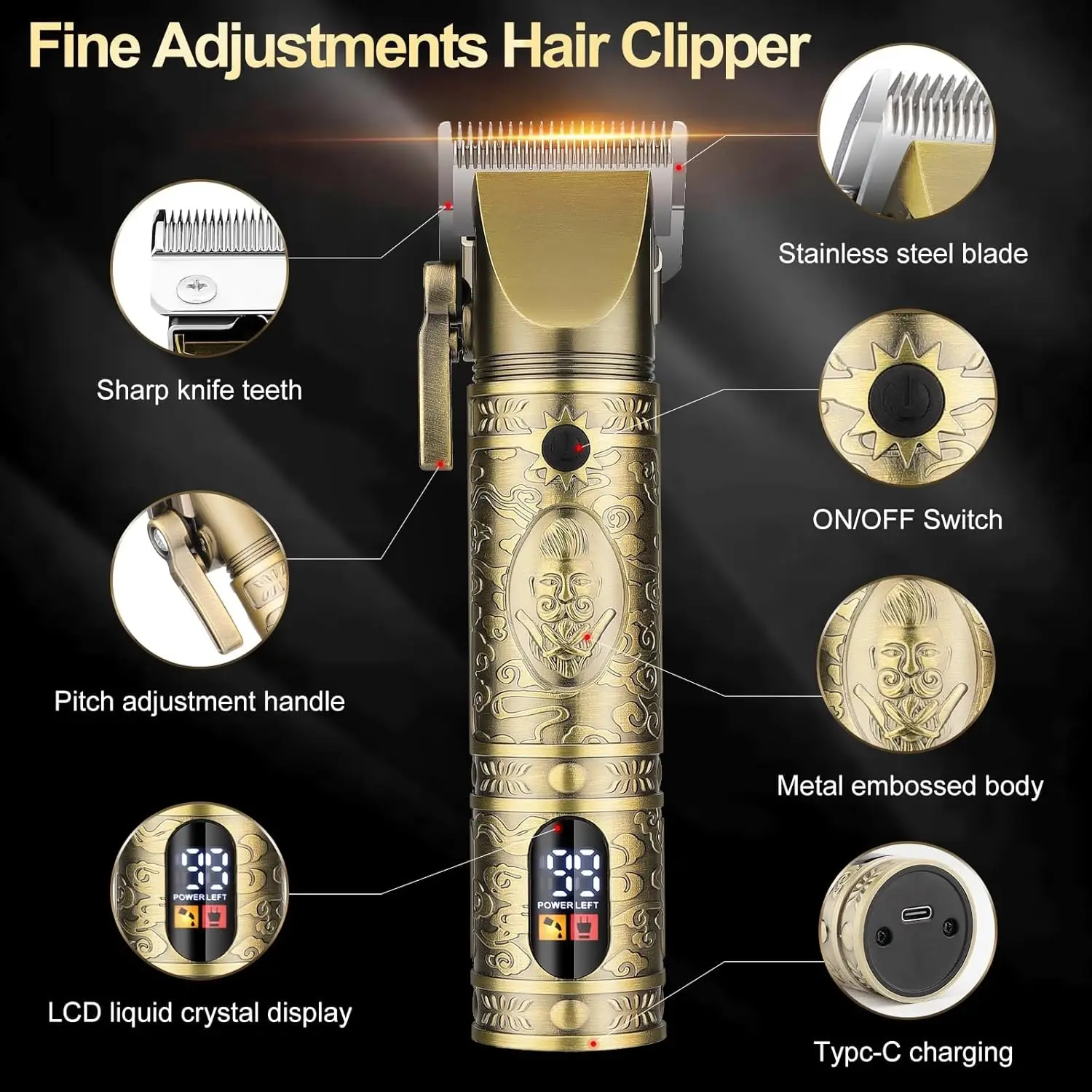 2026 New Upgrade Cordless Men's Hair Clippers, T-Blade Trimmer, Nose Hair Trimmer, Electric Shaver Set, Professional Metal Body