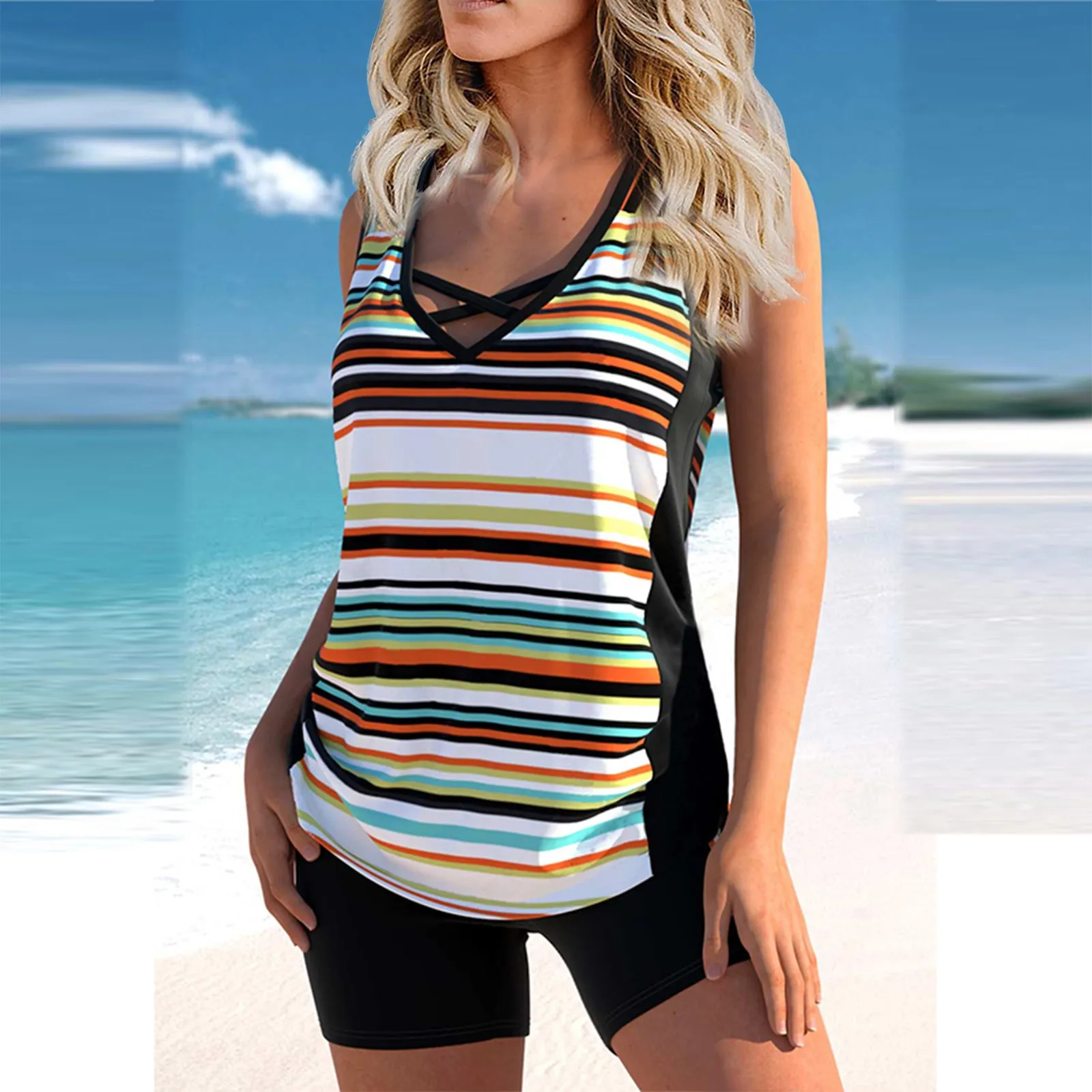 New Women Plus Size Tankini Set Swimwear Female Swimsuit Bikini Set Summer Bathing Suit Female Summer Beach Wear Print 2024 Fit