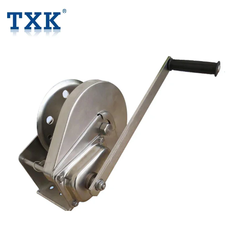 China Supplier 1200LBS Stainless Steel Braked Portable Hand Winch with Strap