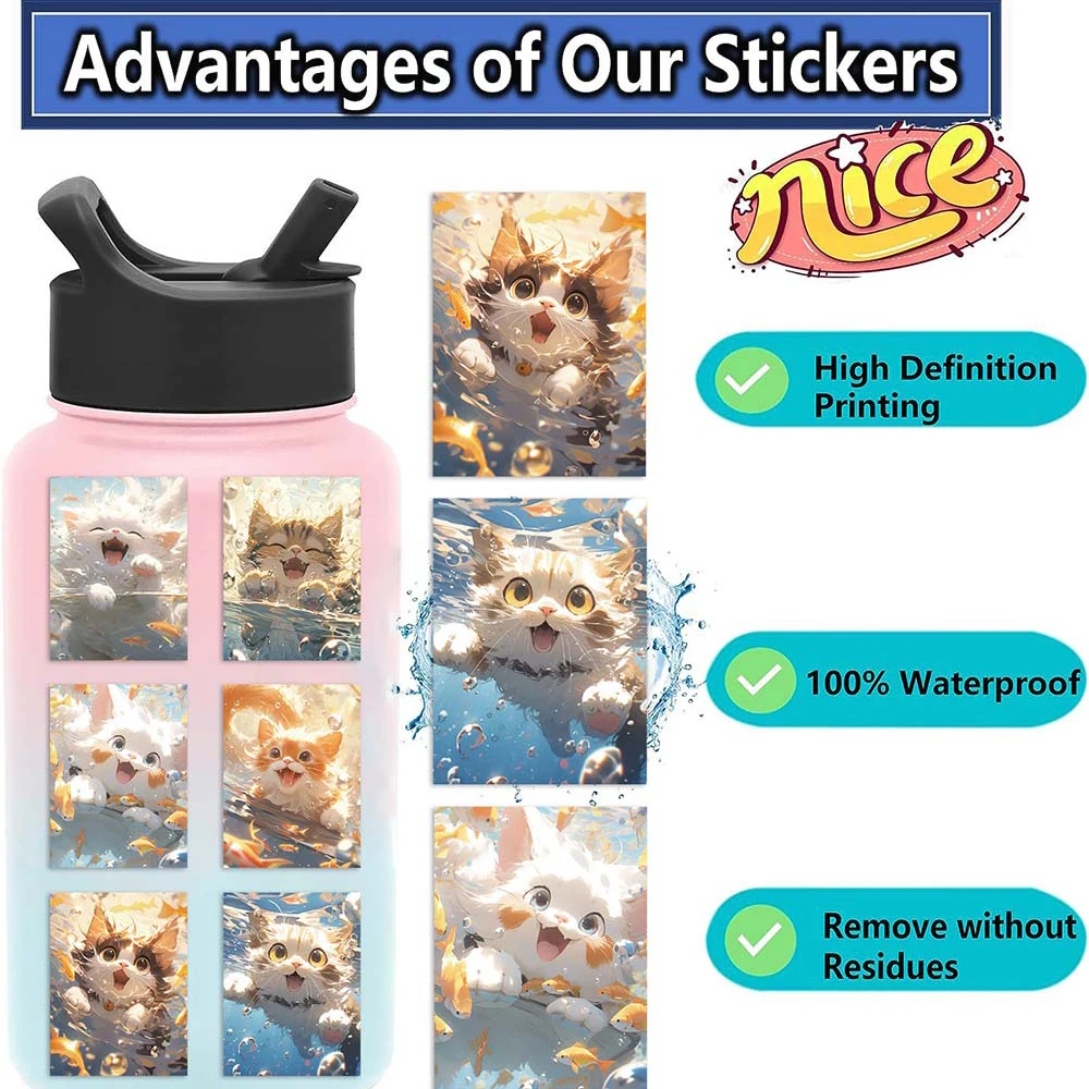 10/50Pcs Cartoon Anime Cute Cat Varied Sticker Pack for Kids Scrapbooking Travel Luggage Laptop Phone Decoration Graffiti Decals