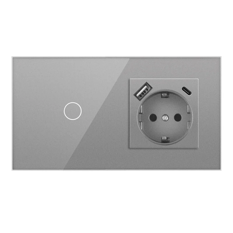 

【Must-Haves】16A Wall Power Socket Touch Sensor Switch Europe Russia Spain Germany Grey Crystal Glass Panel Home Improvement A EU
