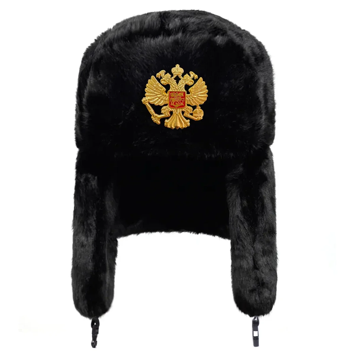 Unisex Double Headed Eagle Label Lei Feng Hat Winter Earflap Hat Keep Warm Ski Hat Bomber Hat for Outdoor Riding Snow Activities