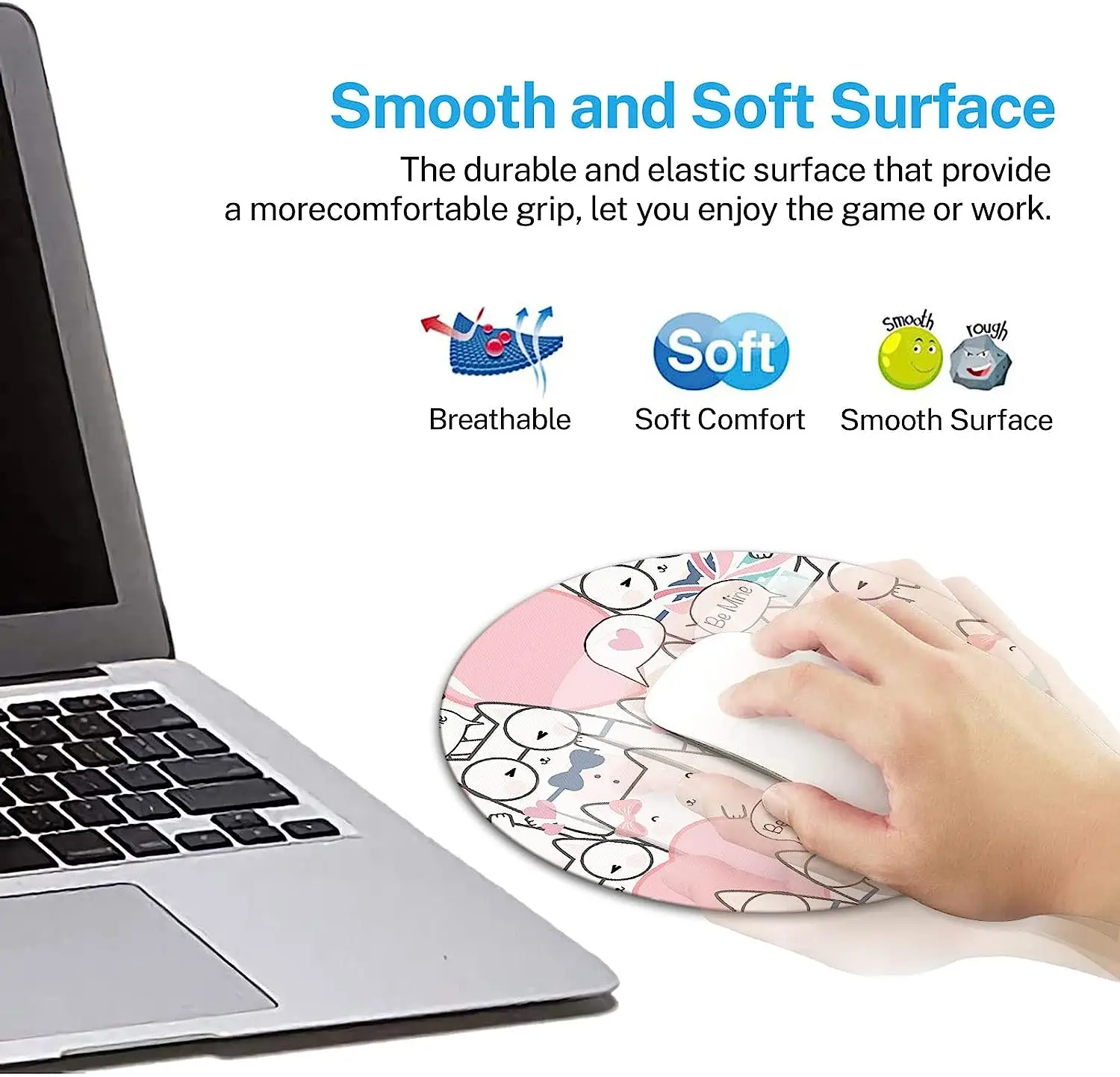 Round Mouse Pad Cute Cats Mouse Mat Small Non-Slip Rubber Base Round Mousepad with Designs for Working and Gaming Home