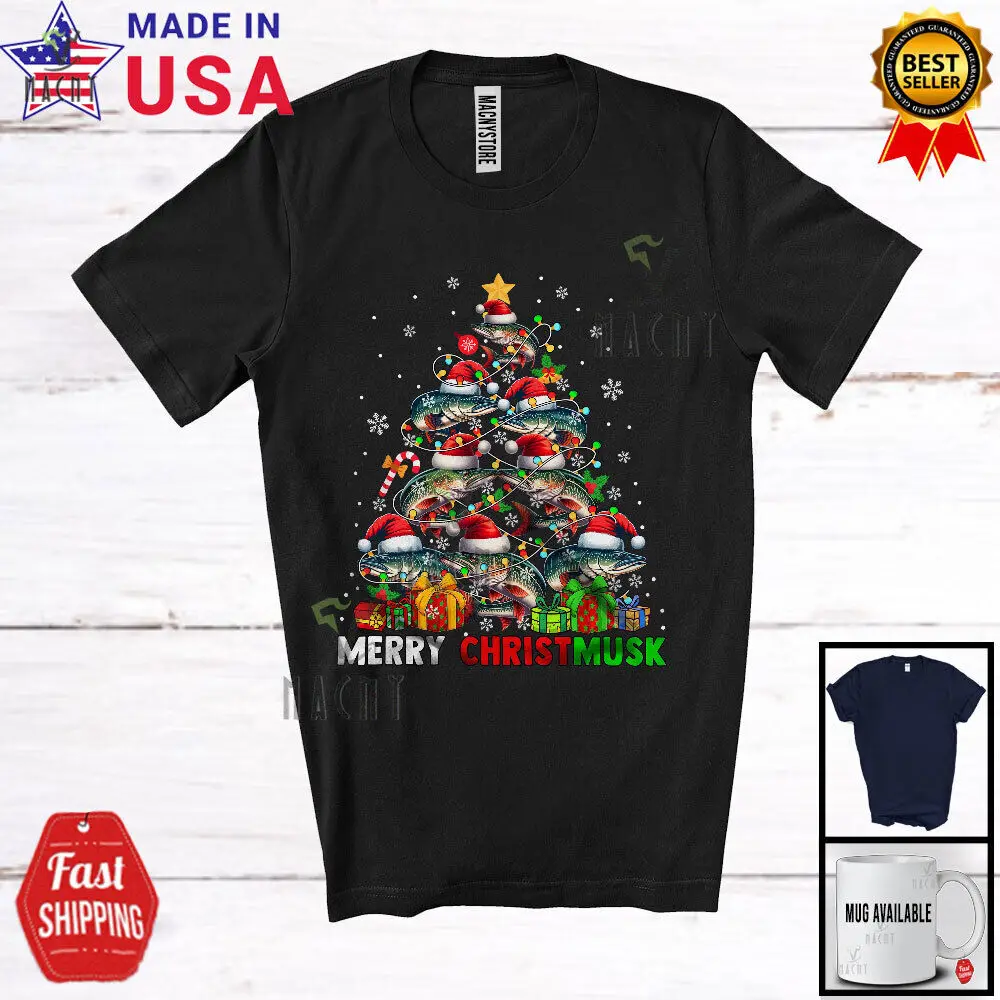 

Merry Christmusk; Christmas Lights Tree Muskellunge Musky Muskie; Fishing Shirt