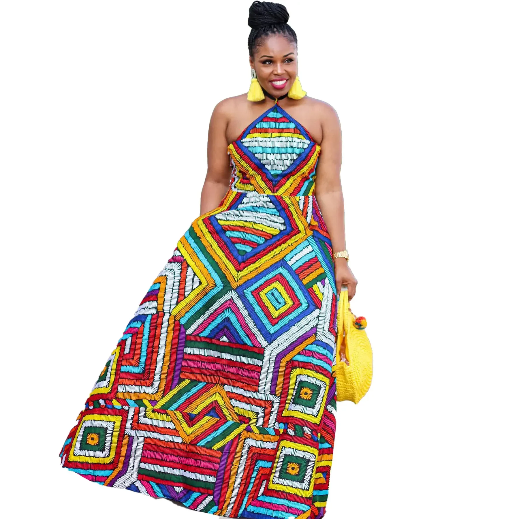 

African Print Dresses for Women Summer African Elegant Spaghetti Strap Africa Clothing Long Maxi Dress Outfits African Clothes