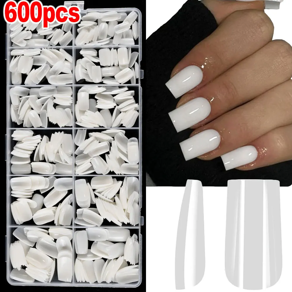 

120/240/600 шт. однотонные белые прессы на ногтях средней длины квадратные накладные ногти 1,5-2,3 см искусственные ногти с полным покрытием 12 размеров ABS #