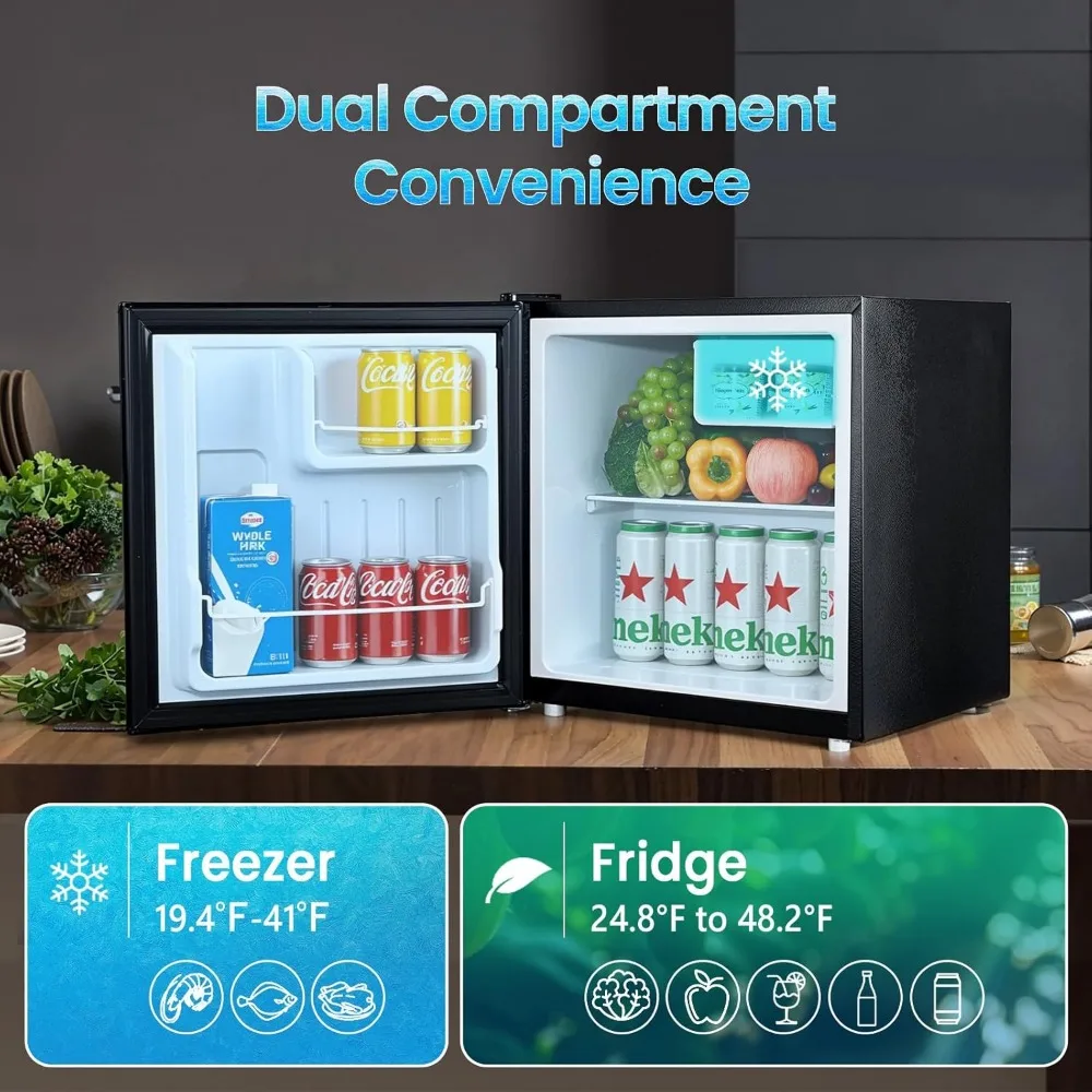 1.84 Cu.Ft Mini Fridge with Freezer, Single Door Compact Refrigerator, Dorm Small Fridge with 7 Temperatures