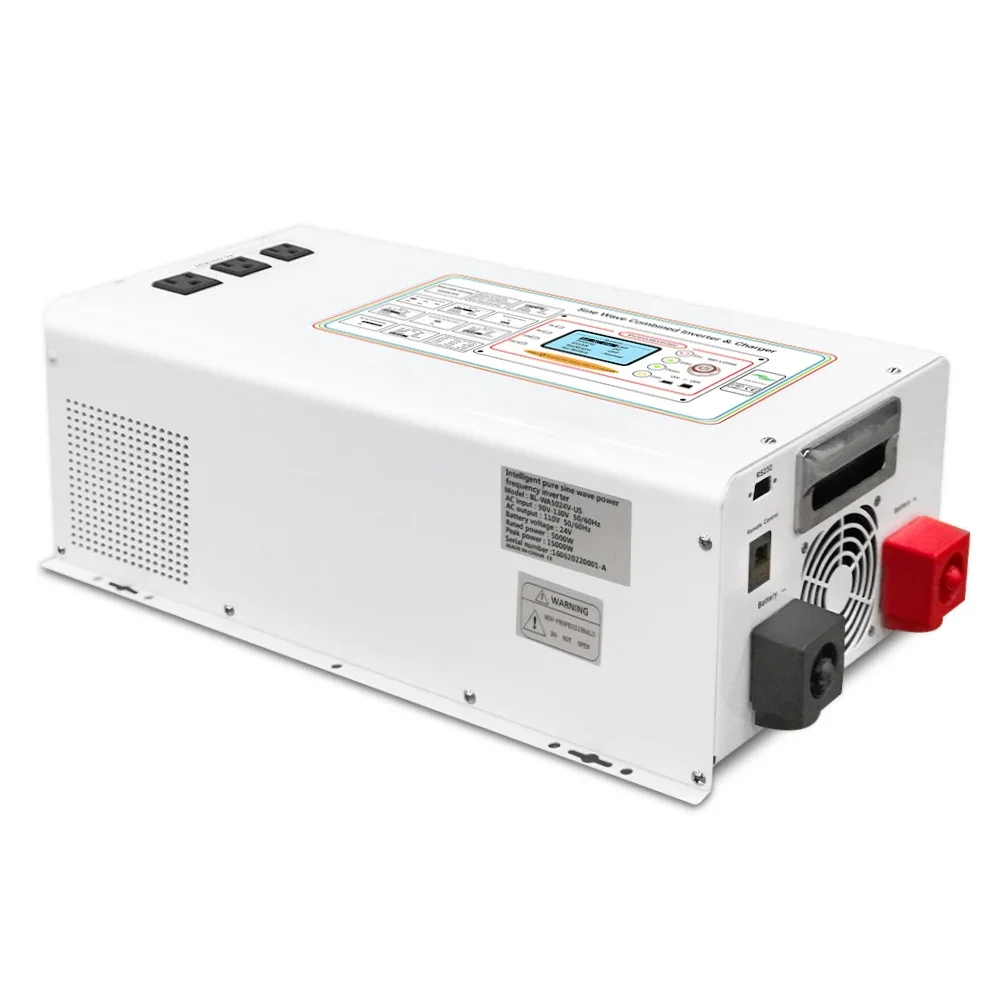 LVYUAN UPS Inverter 5000W Pure Sine Wave Inverter Charger DC 24V to 120V 240V 15000W Surge Low Frequency Solar Inverter for Home