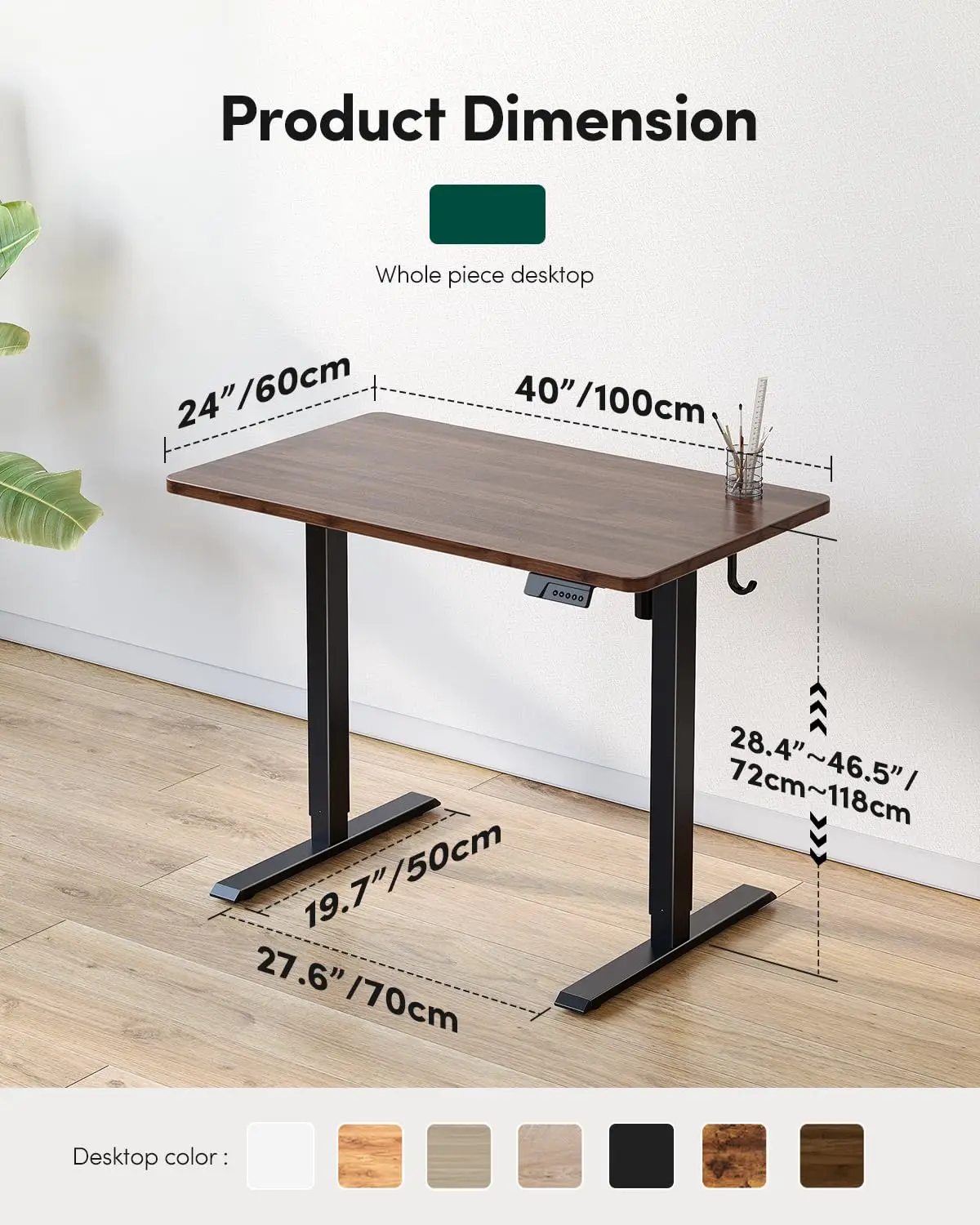 Electric Standing Desk Adjustable Height Home Office Computer Desk 40x24 Inch 4 Memory Presets Headphone Hook, Customized