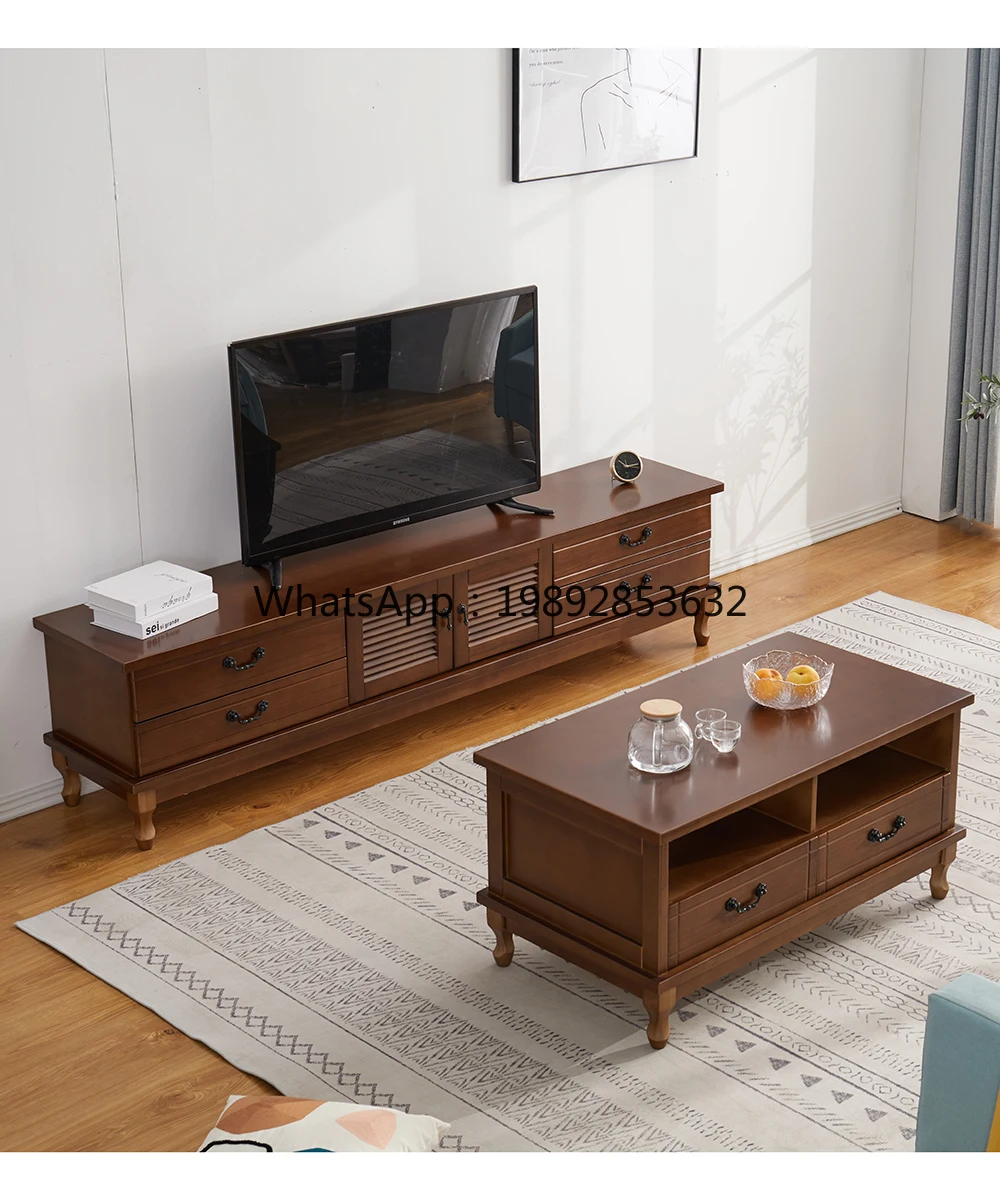 solid wood TV cabinet coffee table combination small apartment living room TV wall floor cabinet