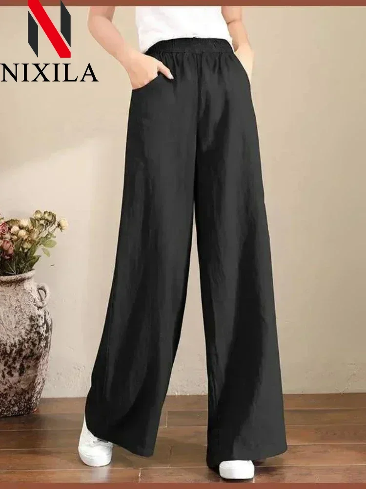 Neue Frühling-Sommer Baumwoll-Strickhose mit Weitem Bein für Damen, Freizeitmode Streetwear, Elegante Lockere Formelle Hose für Damenmode