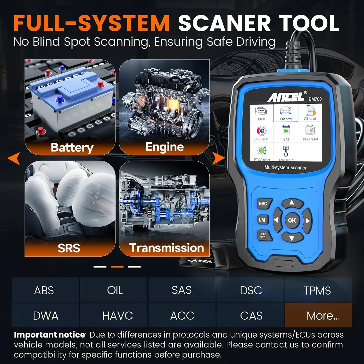 ANCEL BM700 PRO مناسب لماسح ضوئي BMW Obd2 أداة مسح تشخيص النظام الكامل تعزيز إعادة ضبط/صحيح CBS ، EGS ، قارئ رمز إعادة تعيين CAS #4