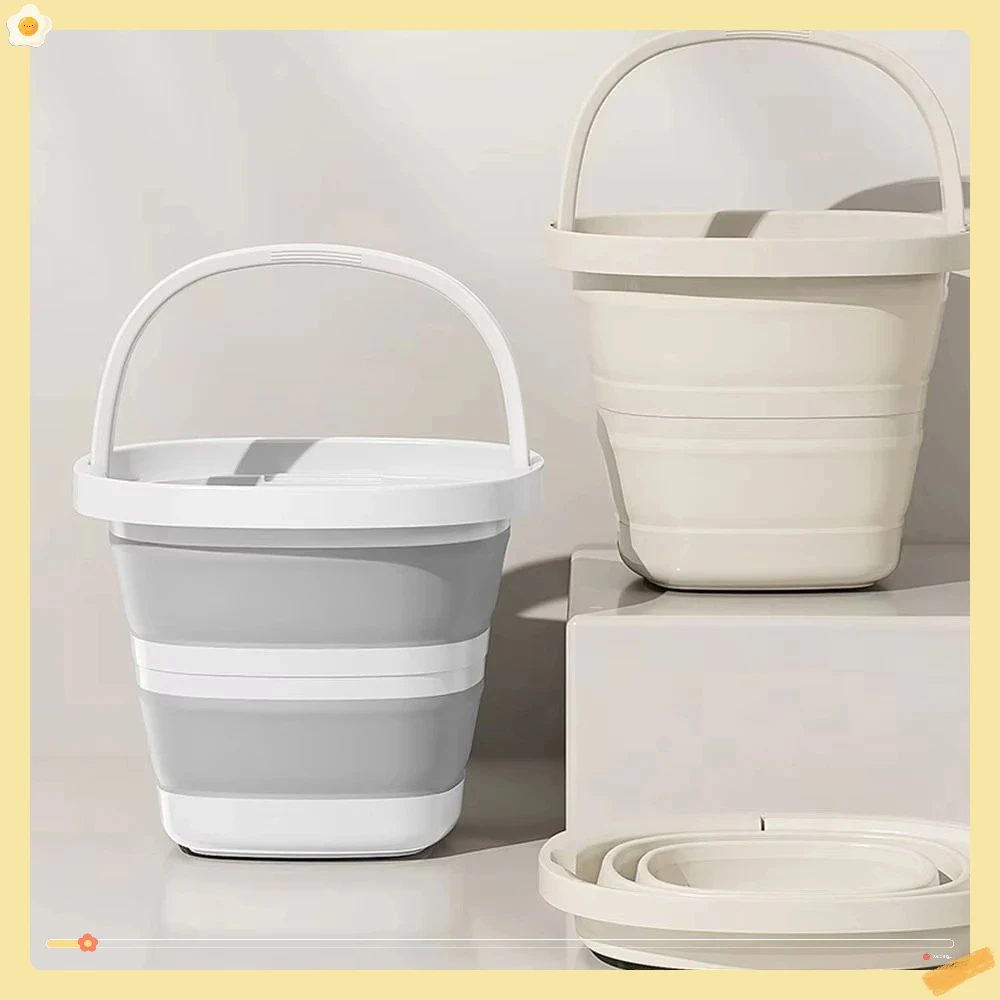 

Ultimate Outdoor Companion: кремовое складное ведро на 10 л для рыбалки, кемпинга и автомойки.