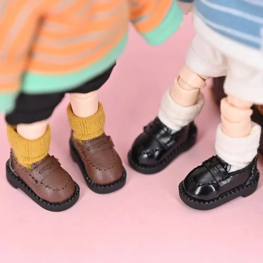 1 par de zapatos de muñeca Ob11 para juego de imitación, bonito atuendo hecho a mano, zapatos de cuero para muñecas, botas, zapatos de uniforme para muñecas negras y marrones, Holala Gcs