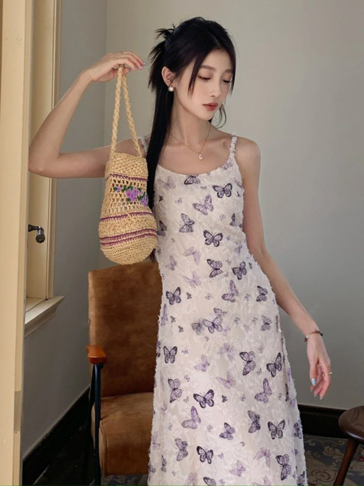 Abiti da donna Dolce stampa in pizzo Cinturino sexy Slim A-Line Abito lungo Elegante Lady Fashion Abiti Robe Casual Vacanza Boho Estate