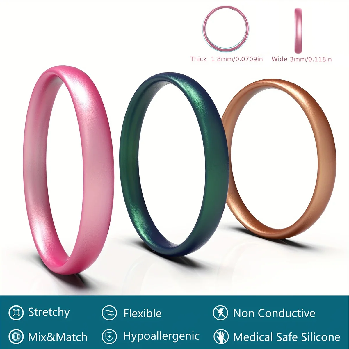 10pcs/set 3mm Sporty Silicone Ring Pearlescent 10 Color for Women Comfortable Wedding Flexible Finger Rings Sports Running