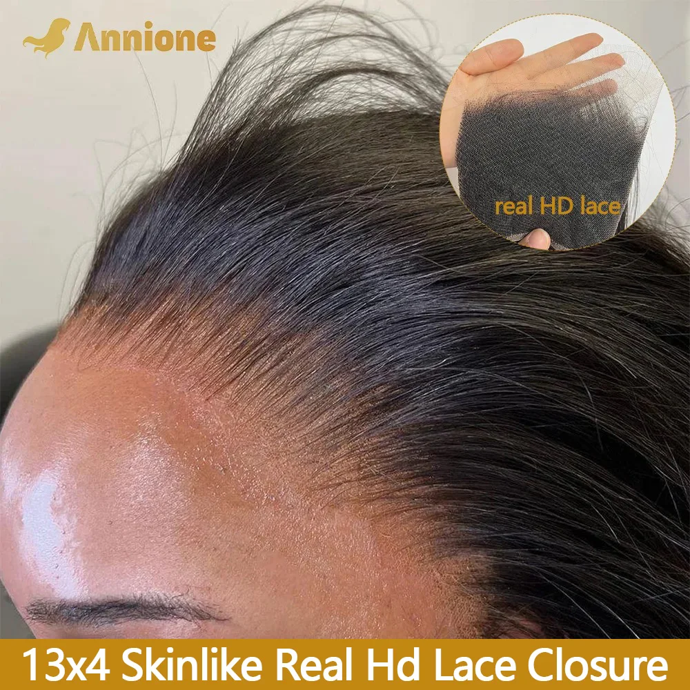 Annione-Laço Frontal Reto De Cabelo Humano Brasileiro, Laço Transparente HD, Apenas HD Real, Pré-Arrombado, 13x4, 4x4, Fechamento 5x5, 100%