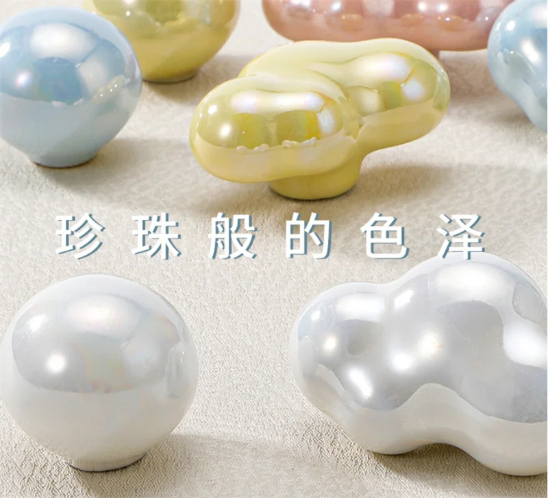 2Pcs Ceramic Furniture Handle Pearl Cloud Cabinet Handles Door Drawer Knobs For Children's Room Cupbaord Wardrobe Closet Pulls