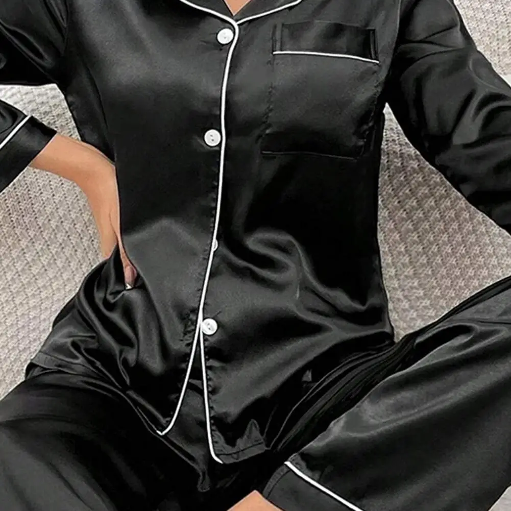 

Imitation Silk Pajamas for Women Long Sleeve Women's Pajamas Set Button Top Elastic Waist Trousers Loungewear Set Skin-Friendly