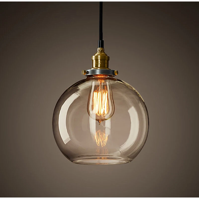 Vintage Amber clear Glass Pendant lightings Nordic industrial Kitchen living room decoration Single head LED hanging lamp