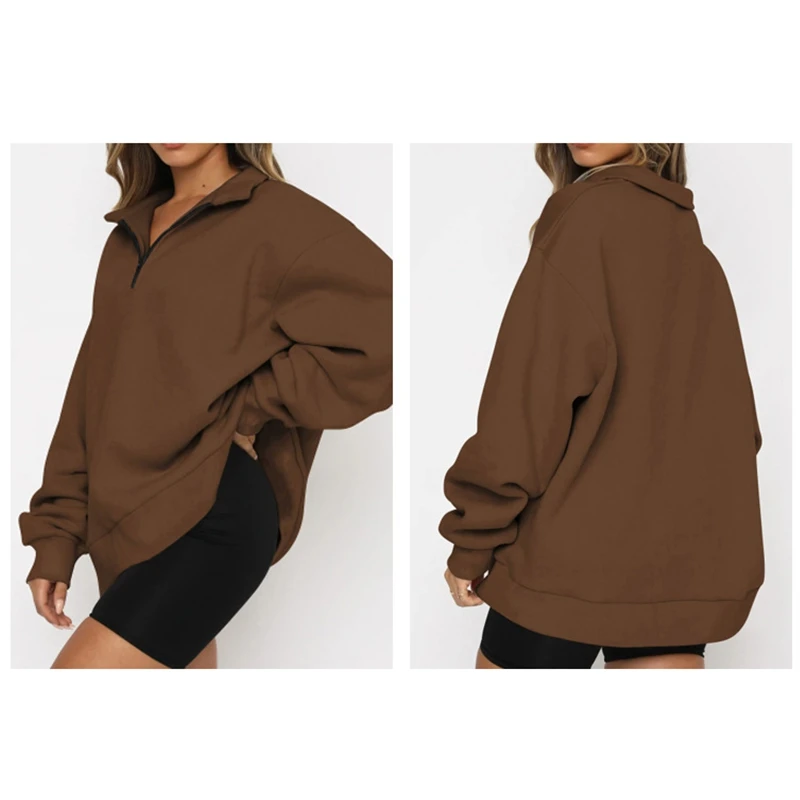 Women's Sweatshirts Neutral Wind Long Sleeve Loose Turn Down Zipper Collar Outwear Casual Streetwear for Autumn and Winter