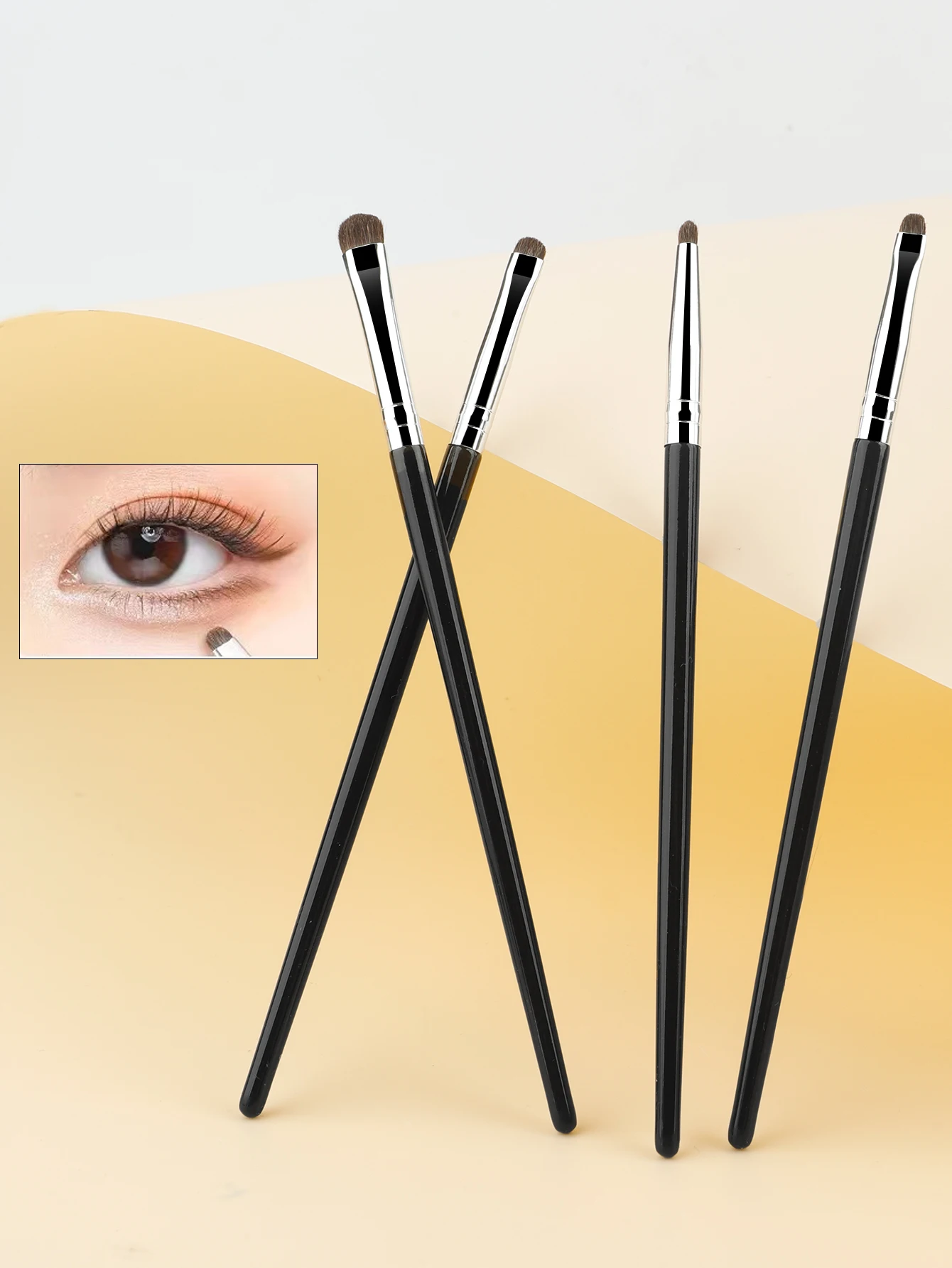 Juego de 4 herramientas de maquillaje de ojos que incluyen un pincel para uso diario, un pincel para sombras de ojos, un pincel delineador de ojos, un cepillo para debajo de los ojos, un cepillo para cejas