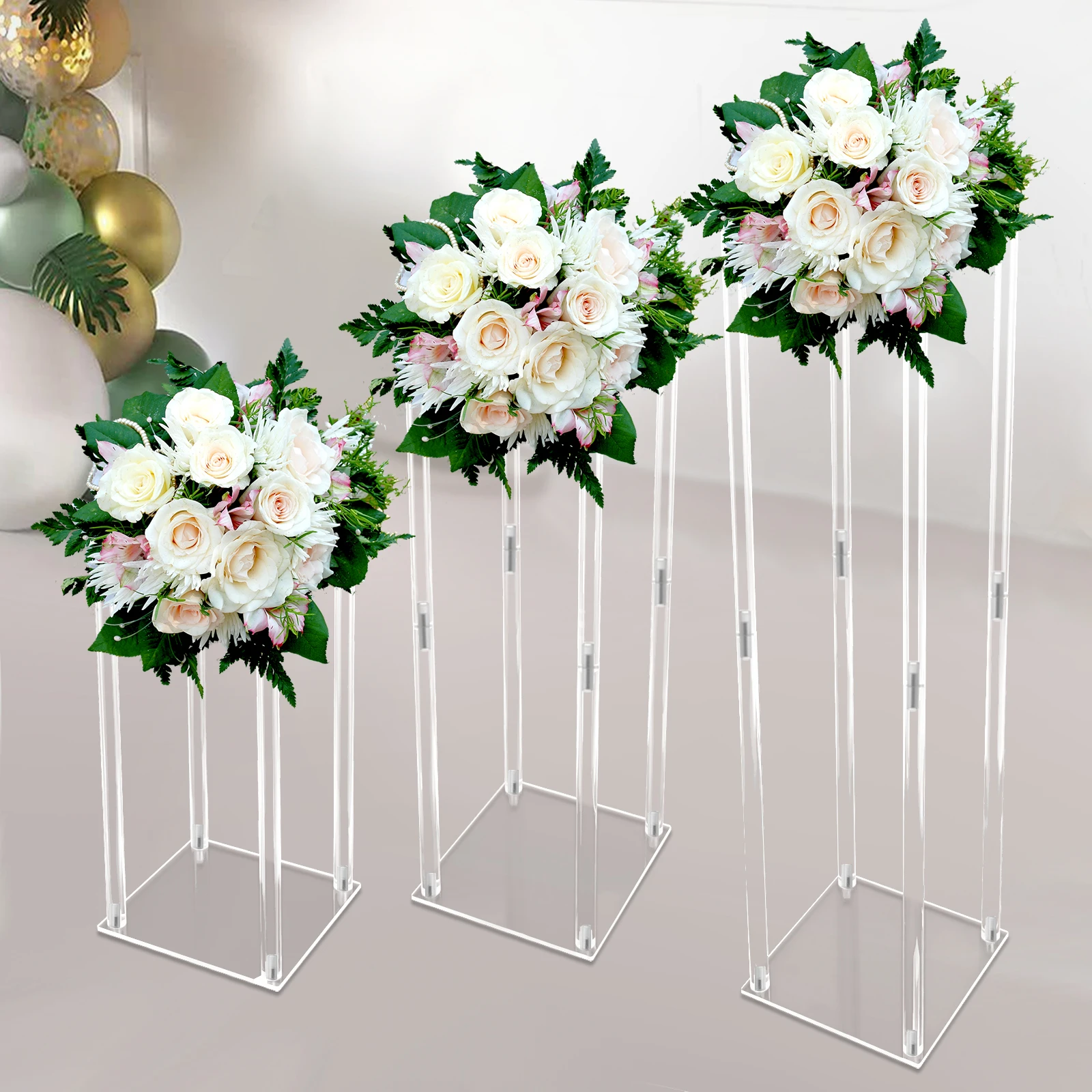 Centerpieces Pernikahan Vas Akrilik, 3 Buah Stand Display Bunga Kolom Bening, Stand Display Geometris untuk Dekorasi Rumah