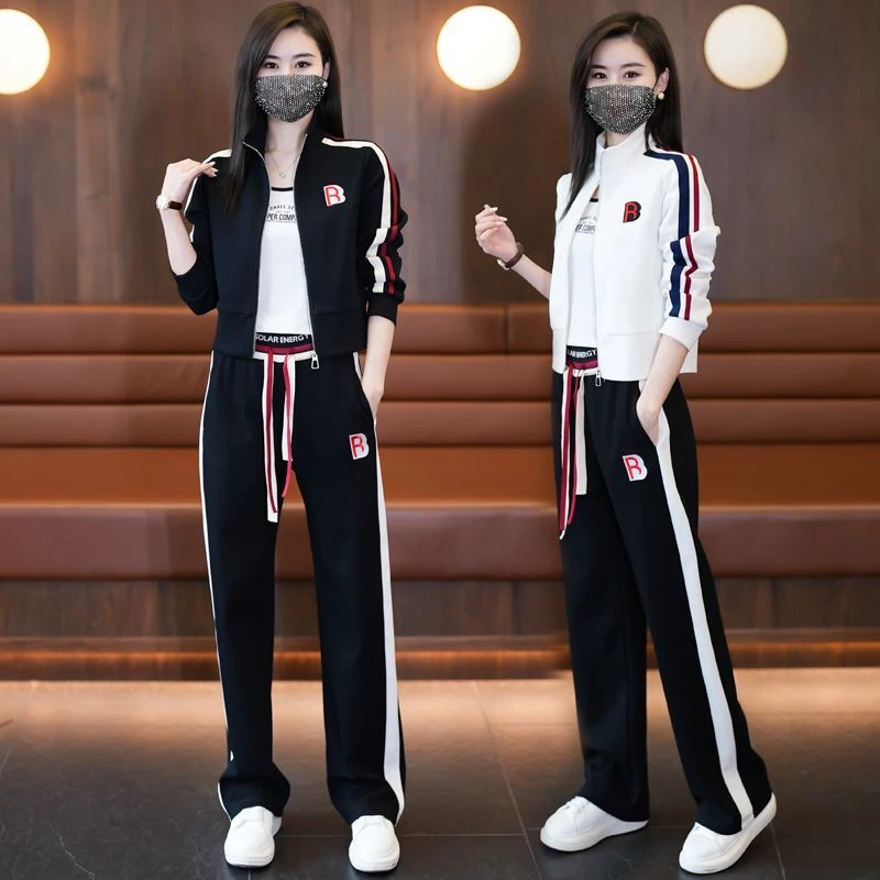 

Повседневный спортивный костюм для женщин: весенне-осенний, новый стиль, молодежный, универсальный, стройнящий, модный комплект из двух предметов, трендовая верхняя одежда