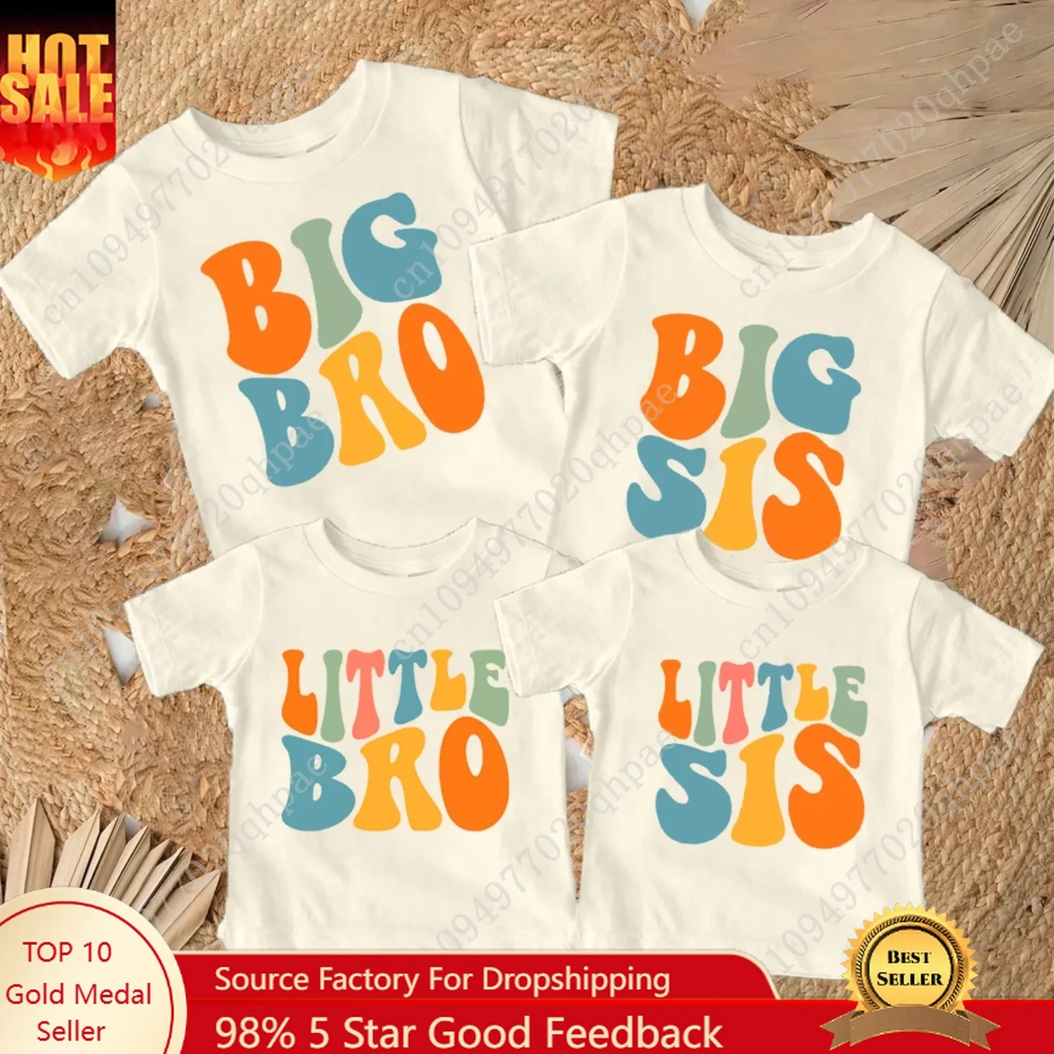 

Big Bro Sis Little Bro Sis Printed Family Matching T-shirt Boys Girls Sibling Clothes Kids Tops Outfit Children Retro Tee Shirts