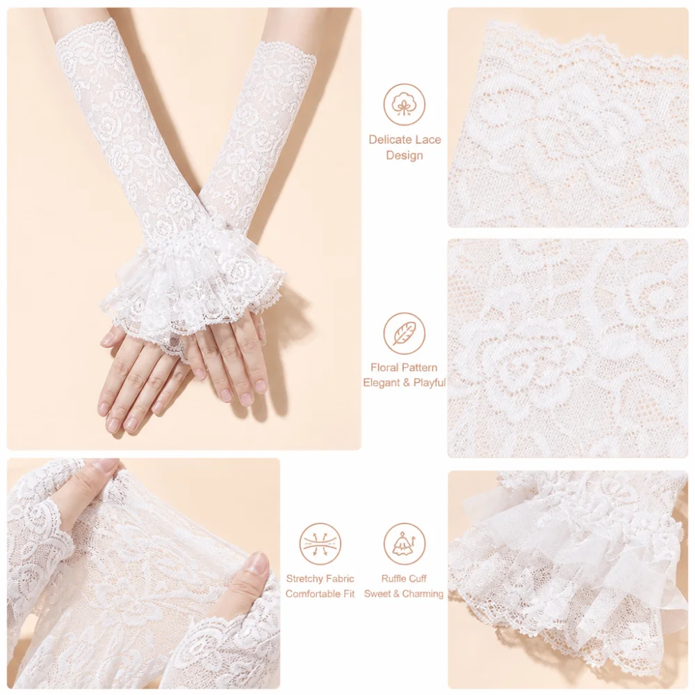 

Ruffles Pleated Detachable Cuffs Long Hollow Out Lace Arm Cover Sun Protection Double Layer Lace Fake Sleeves Cuff Spring Autumn