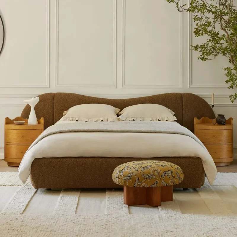 Medieval Fabric Double Bed French Cream Style Bedroom Bed