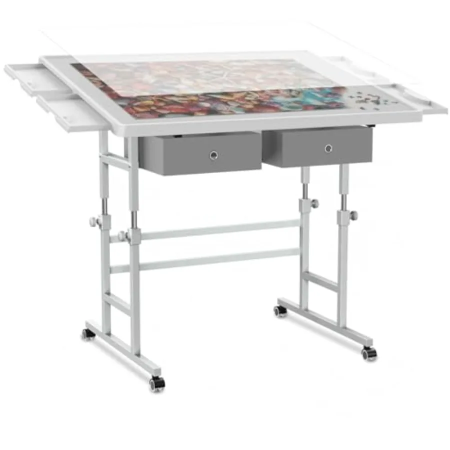 

1500 Piece Light-Weight Adjustable Tilting Plastic Jigsaw Puzzle Table for Adults, 25.59"x34.25" Multi-Functional Puzzle Board
