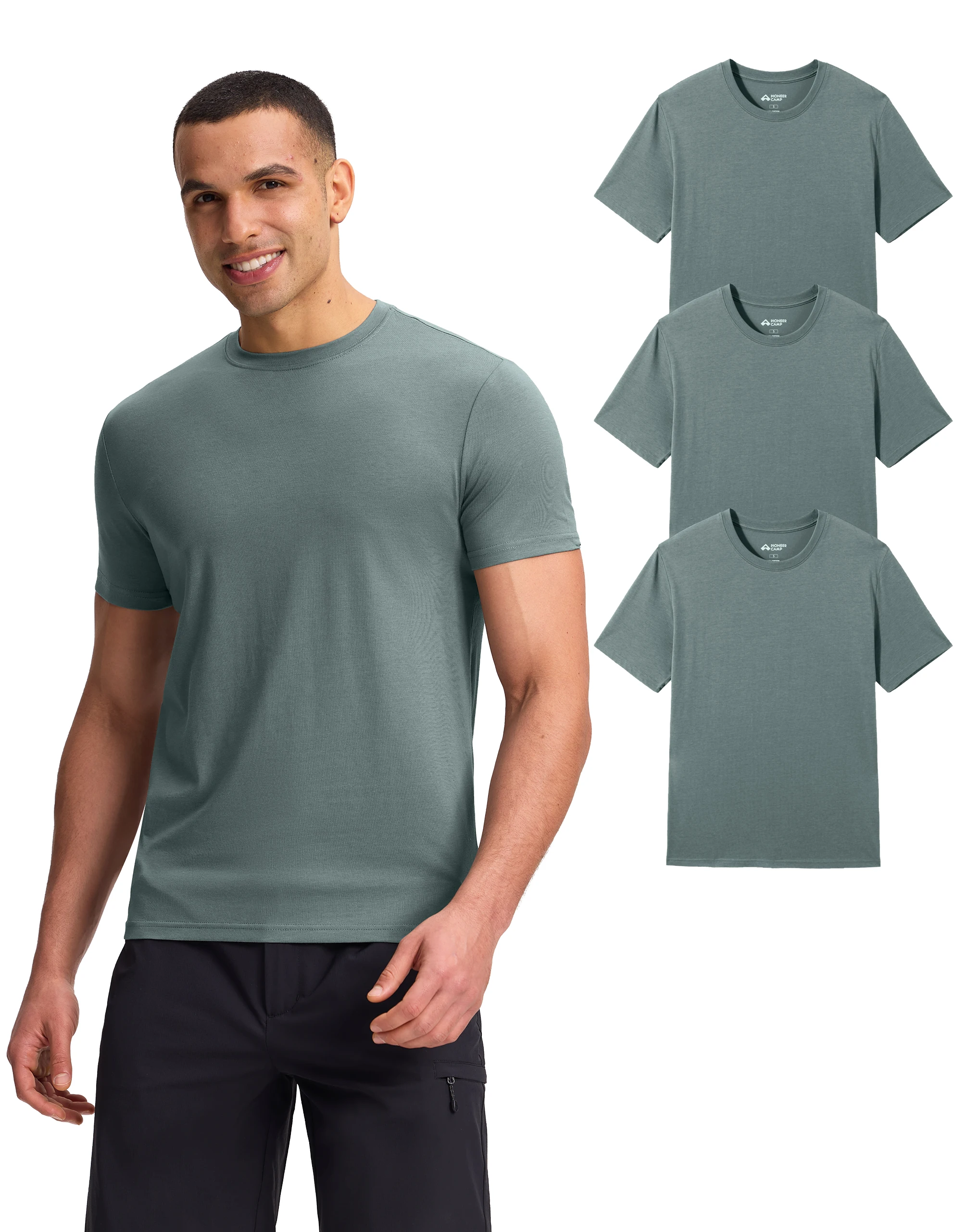 Pioneer Camp Pack of 3 Promoting Short Sleeve T-shirt Men Brand Clothing Summer Solid t shirt Male Casual Tees AKBTK01001