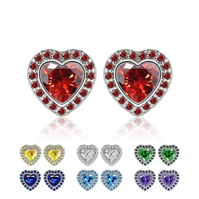 925 Sterling Silver Exquisite Small Love Zircon Light Luxury Sweet Versatile Women's Stud Earrings