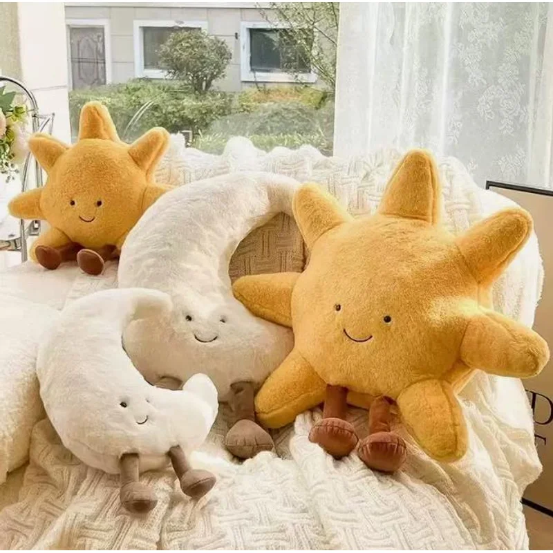 30/45CM Adorable Pillow White Moon Yellow Sun Plushie Stuffed Cute Weather Plush Toy for Kid Bedroom Decor Sofa Throw Pillow