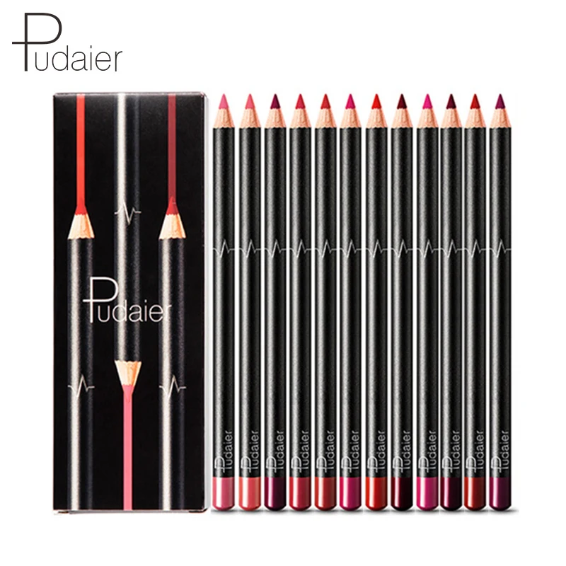 Pudaier 12 Pcs/Box Matte Lip Liner Set Lápis Suave de Longa Duração para Lip Contour Lipliner Multi-Funcional Maquiagem Cosméticos Caneta