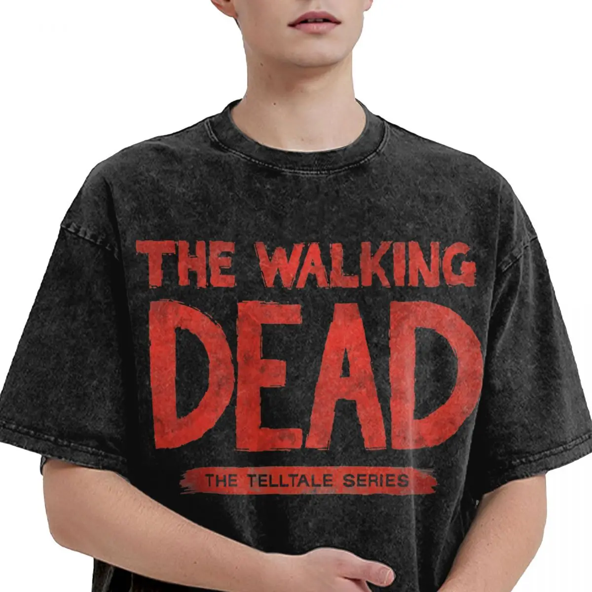 Streetwear Washed T Shirt The Walking Dead Cotton T-Shirts The Telltale Series Novelty Tee Shirt for Male Summer Y2K Retro Tops