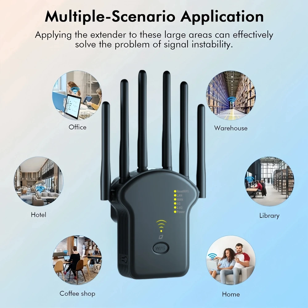 WiFi Extender 1200Mbps WiFi Signal Booster Dual Band 2.4G/5G Outdoor Signal Amplifier with Ethernet Port 360° Full Coverage