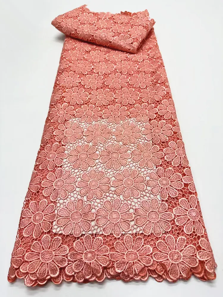 

LRFG62 Peach!Factory price African water soluble lace fabric,beautiful embroidered guipure cord lace for party/wedding dress