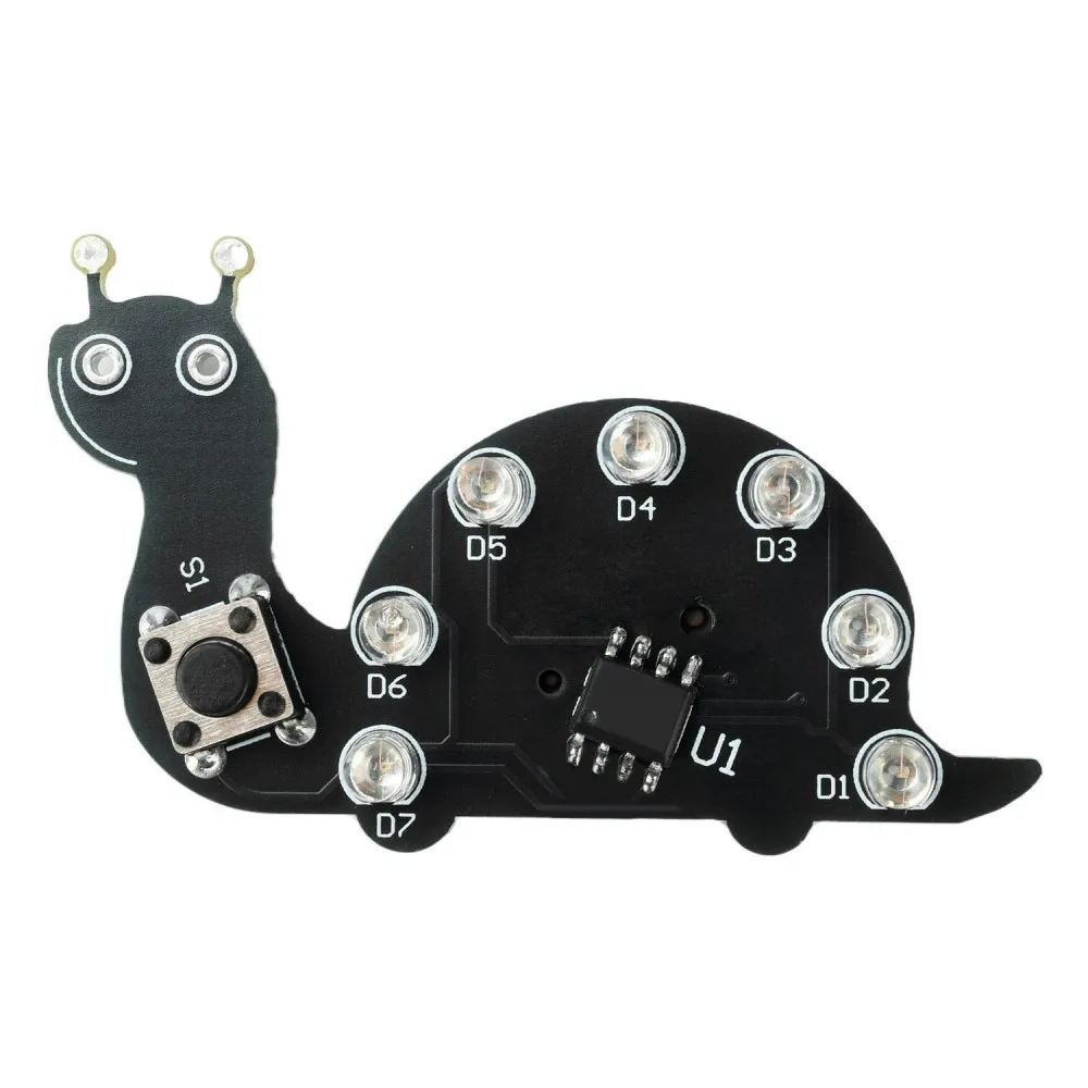Snail Shape LED Running Light Soldering Practice Board DIY Electronic Kit 7 Green LEDs 6 Lighting Modes Welding Training Kit