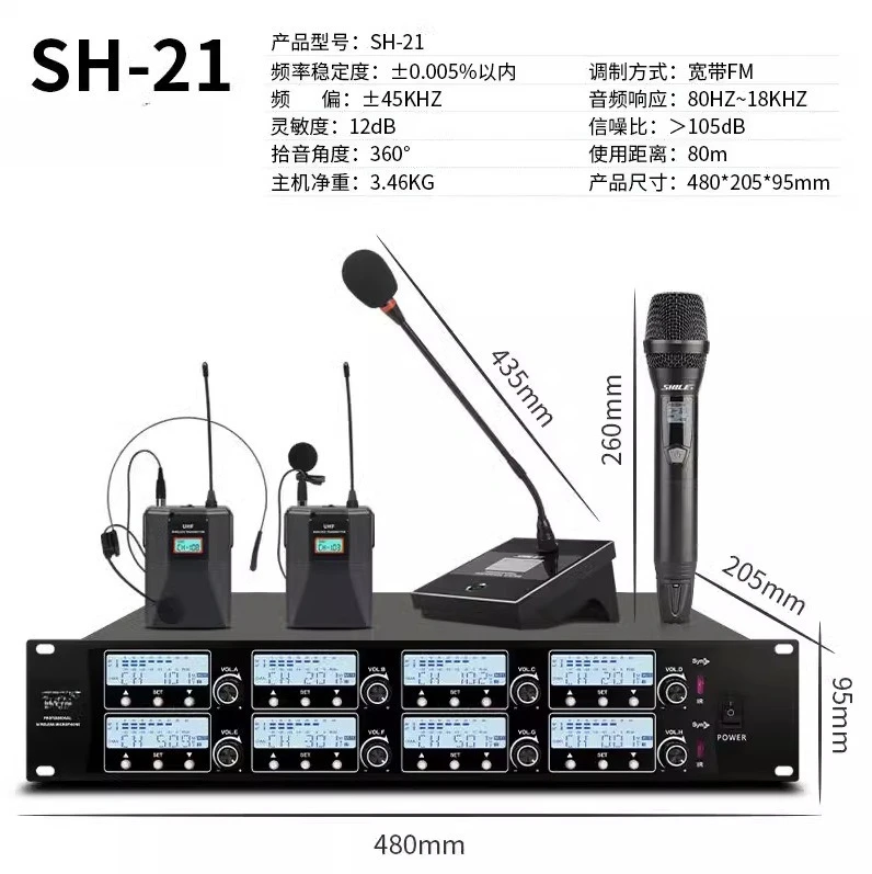 SH-21 Wireless One-to-Eight Conference Microphone Handheld Headset Lavalier Desktop Gooseneck