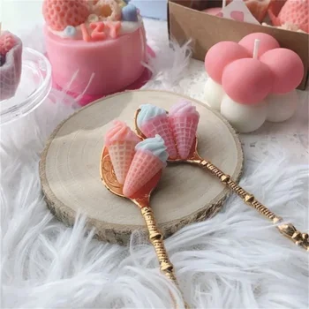 미니 소형 크림 콘 DIY 향 캔들, 실리콘 몰드 아이스크림 콘 케이크 장식, 귀여운 미니 아이스크림 향 캔 몰드, 1 세트  Best5