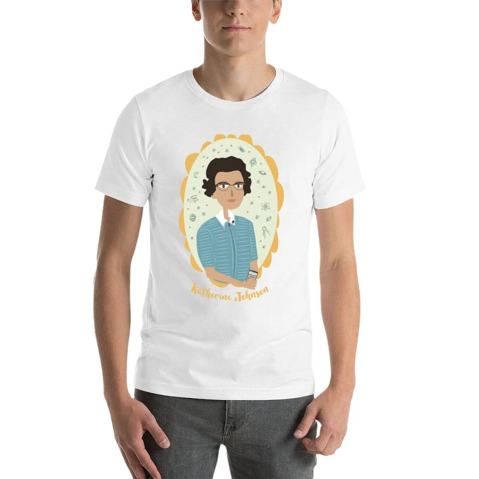 نساء العلوم: كاثرين جونسون تي شيرت مضحك تي شيرت رجل أسود قطن تي شيرت عادي للرجل حزمة تي شيرت