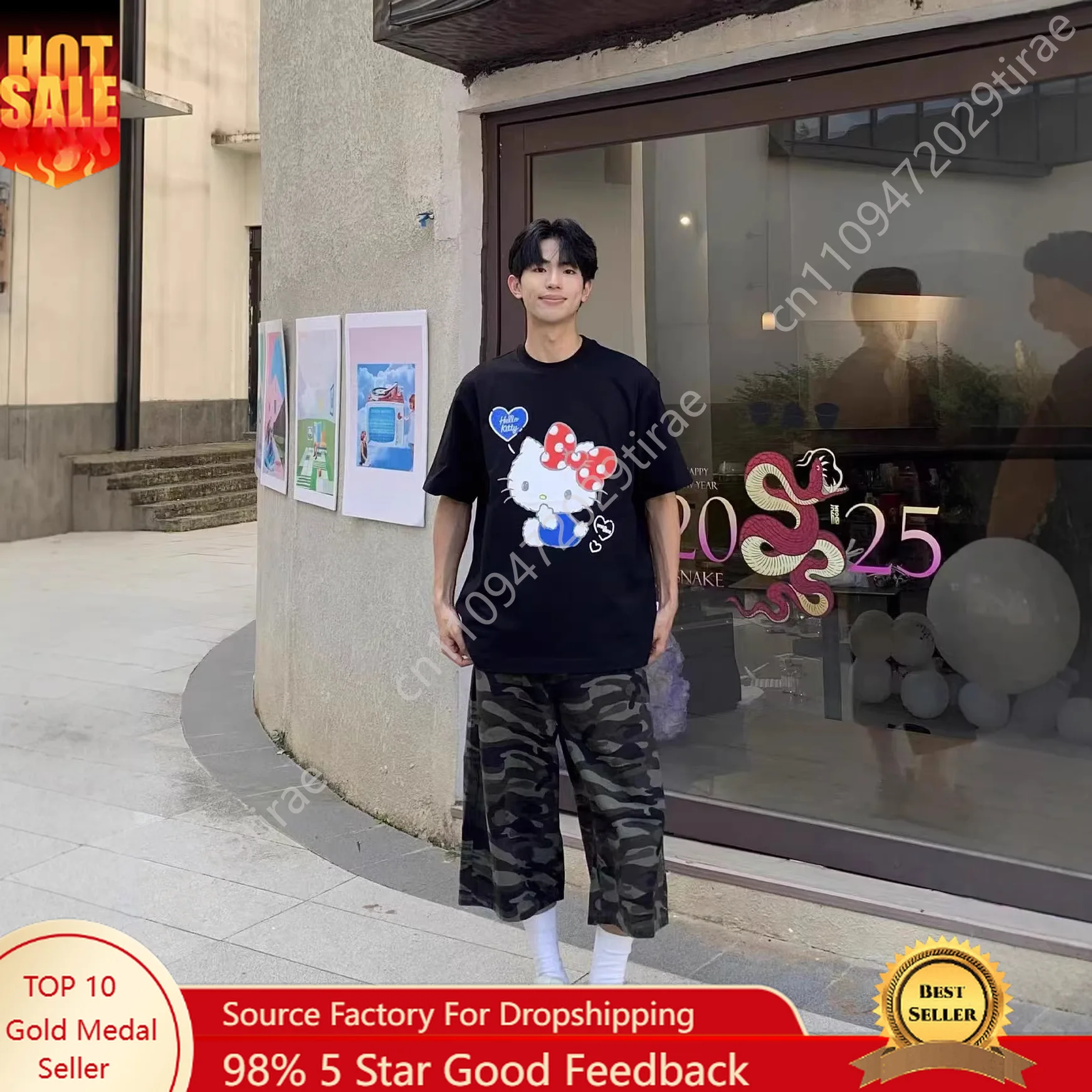 HELLO KITTY Short Sleeve T-Shirt Cute Trendy for Summer Suitable Men Women