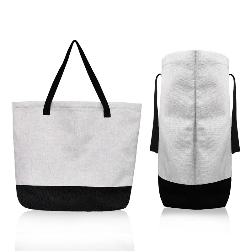 2pcs Sublimation DIY White Blank Patchwork Black Large Capacity Canvas Shoulder Bag