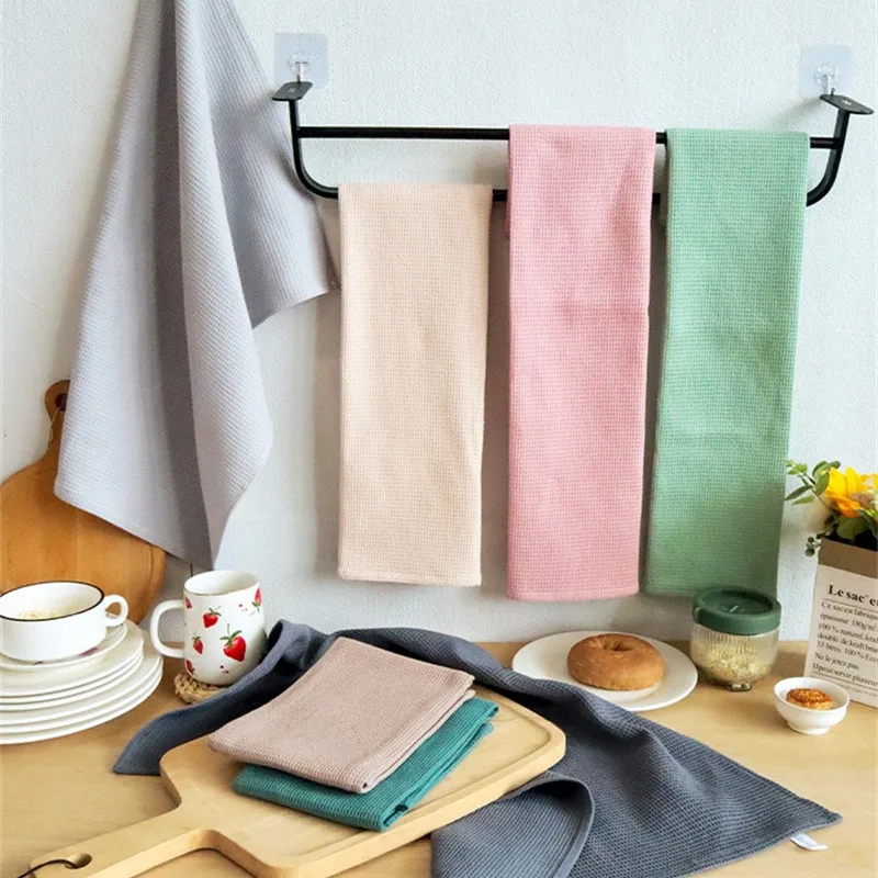 4 Teile/satz 45x65cm Große Einfarbig Waffel Baumwolle Geschirr Handtuch Set Küche Tisch Abendessen Serviette Geschirr waschen Reinigung Tuch – Detail 1