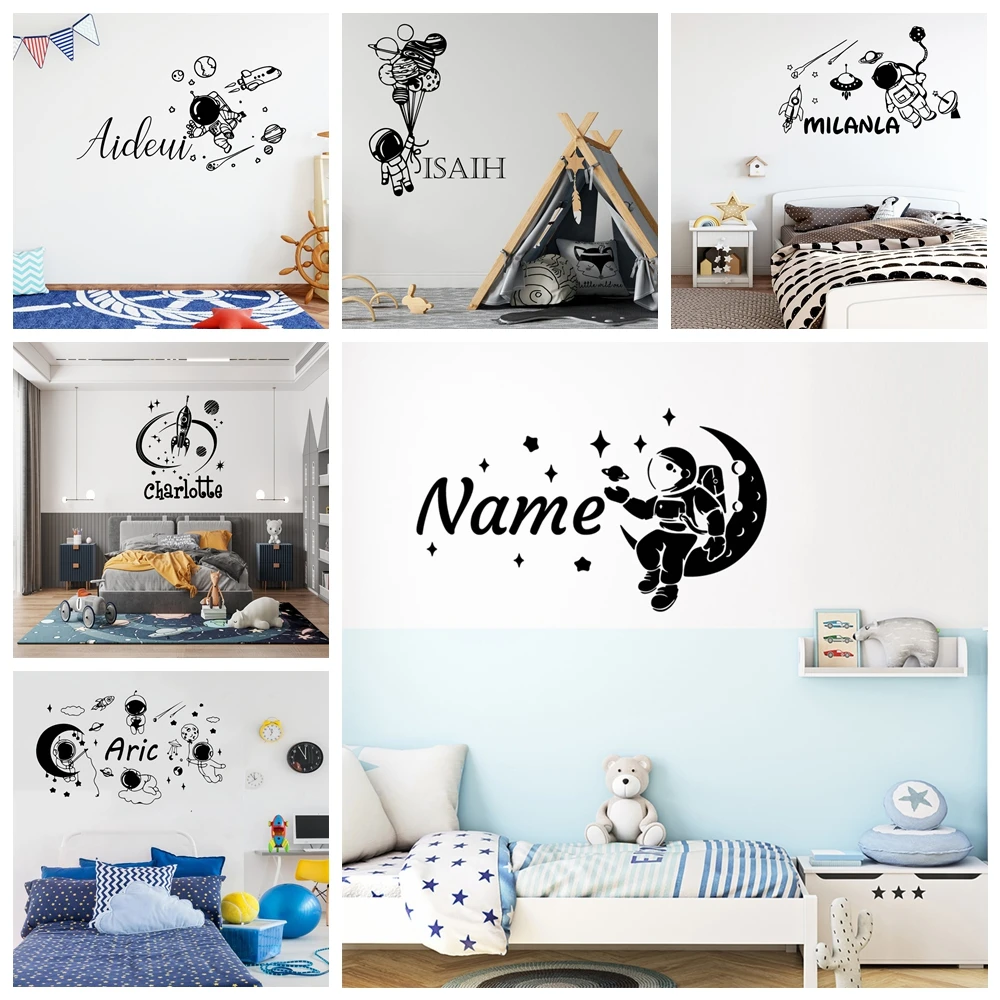 1 pc funny astronauts Customized Text Wall Sticker Removable Wall Stickers Diy Wallpaper For Kids Rooms Decor Wall Art Sticker