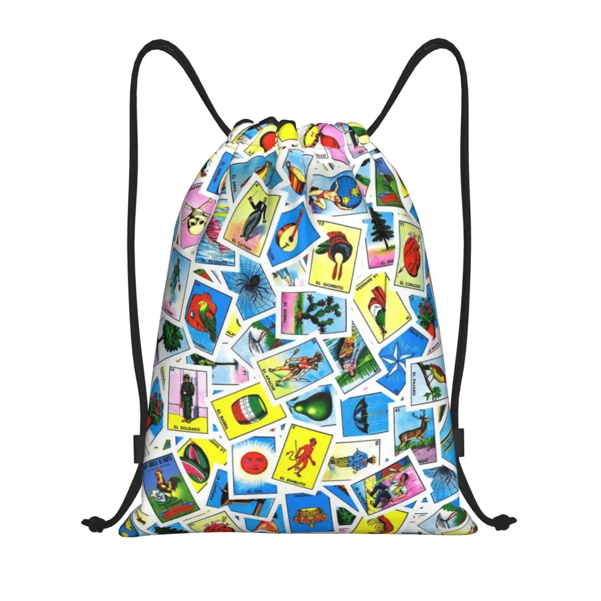 Tas Serut Loteria Card Bingo Meksiko, Tas Lipat Pria Wanita, Tas Olahraga Gym, Tas Ransel Latihan, Tas Penyimpanan