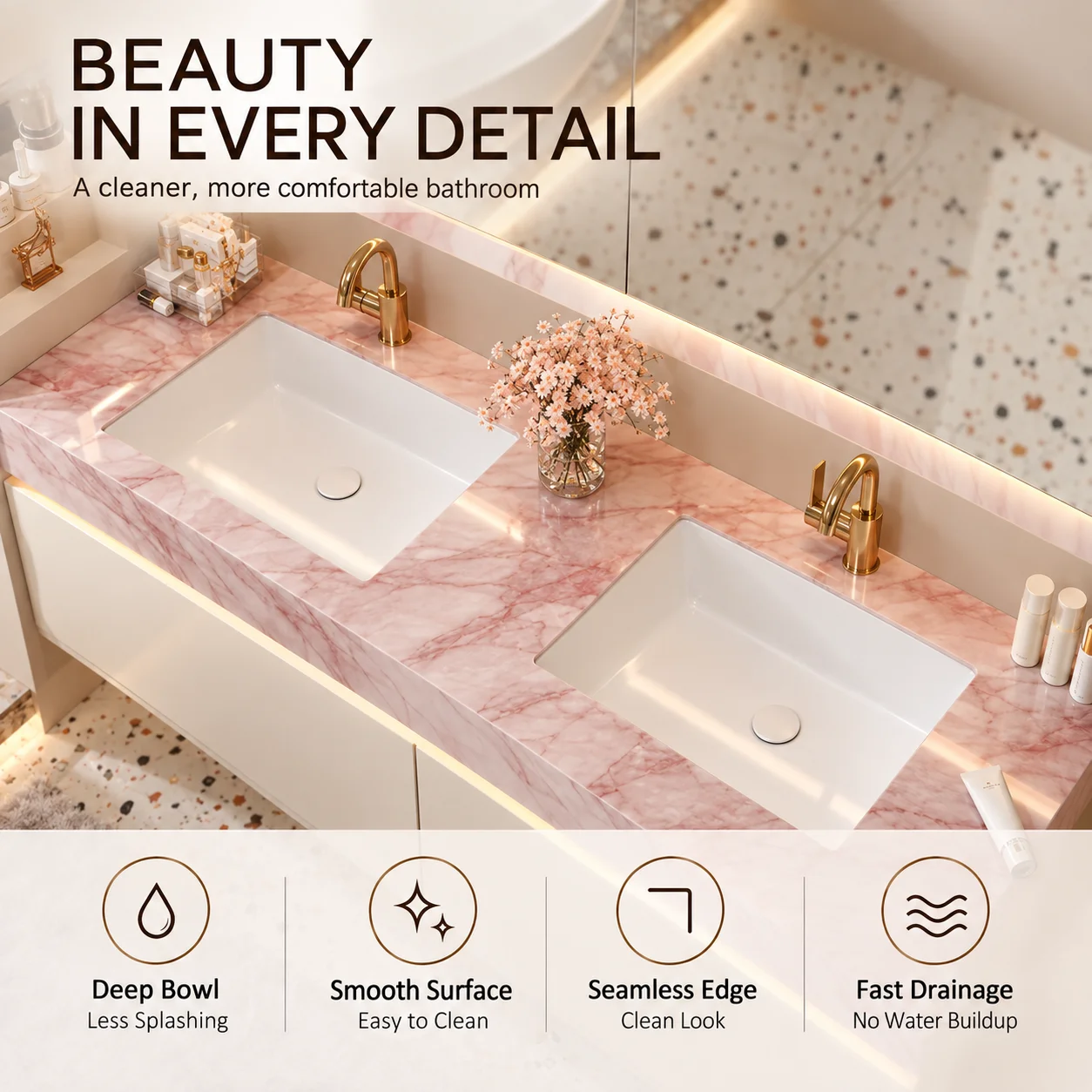 Rechteckiges Marmor-Waschbecke – Home Bathroom Vanity Bewertung und Preis